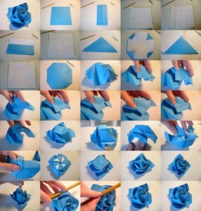 Rose origami az összeszerelési sémákban és a fotó mester osztályban