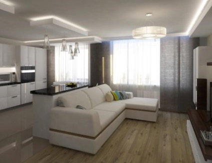 Design bucatarie-living zona 19-20 de metri patrati