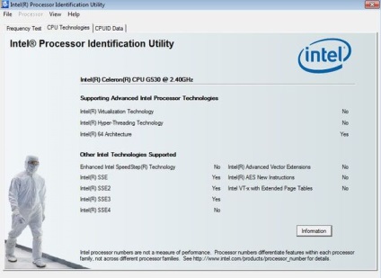 Intel utilitar de identificare a procesorului - program pentru obținerea de informații despre procesor