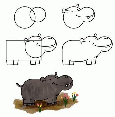Cum să atragă instrumente de hipopotamă pentru creativitate și desen pas cu pas