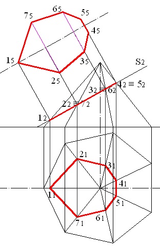 Construcția secțiunii unei prisme directe de către un plan de proiectare frontală folosind autocad