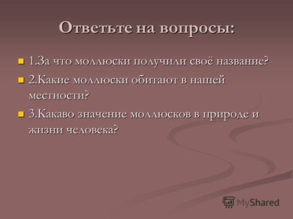 Prezentarea pe această temă răspunde întrebărilor pe care moluștele le-au primit pe numele moluștelor