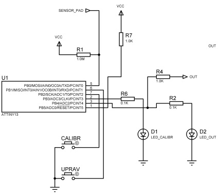 Buton sensibil la atingere pe attiny13, mega-avr