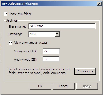 Vm nyomja meg a megosztott mappákhoz való hozzáférés beállítását a Windows Server 2008 nfs protokollal