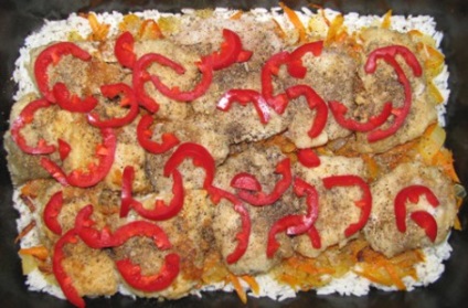 Pește coaptă cu orez în cuptor (partea 2)
