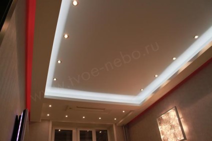 Două niveluri de tavan extensibil cu iluminare cu LED-uri - instalarea de plafoane întinse în Moscova și