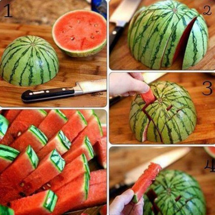 Hogyan kell enni egy görögdinnye, hogyan kell vágni egy görögdinnye a gyerekeknek, minidetki