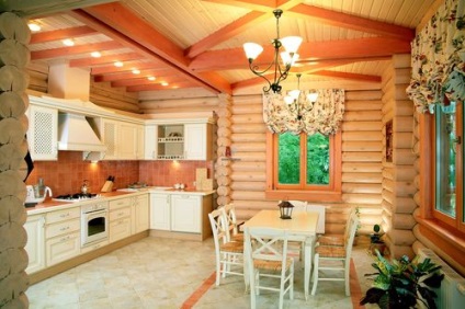 Bucătărie în interiorul casei de lemn idei de fotografie de interior