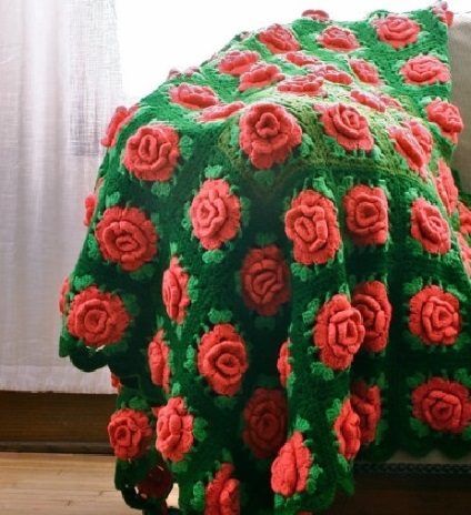 Perne și pături schema croșetată cu flori tridimensionale, confort și căldură a casei mele