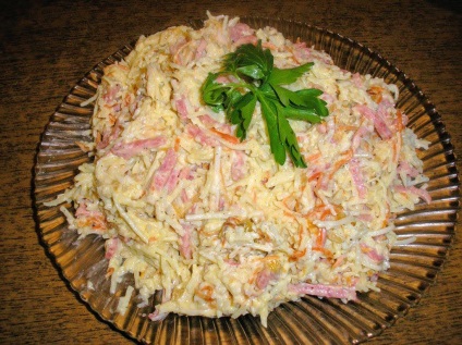 Salata cu paie de cartofi și cârnați - cum să gătești salată de cartofi, rețetă pas cu pas cu