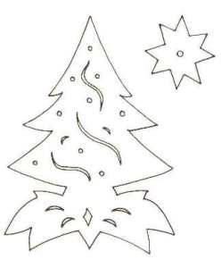 Karácsonyfa mintás papír, újévi stencil az ablakon