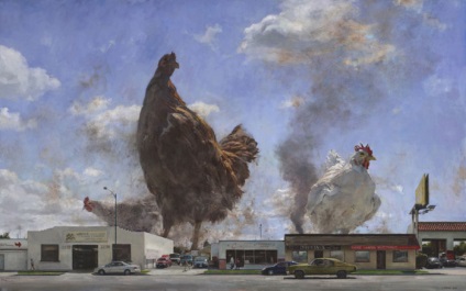 Tornadele, carnea de pui uriașă și caracterele murdare pictura suprarealistă John Brosio (john brosio)
