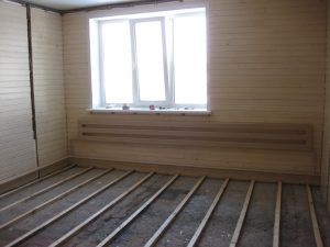 Încălzirea podelei cu lut expandat într-o casă de lemn între laturi