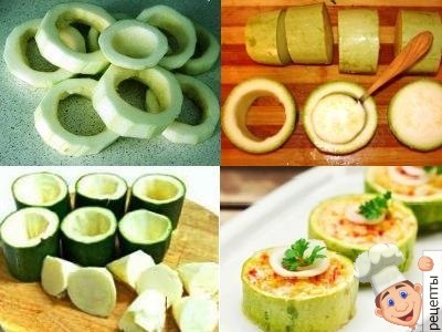 Zucchini inele umplute cu carne tocata, coapte in cuptor