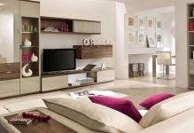 Modern stílusú nappali bútorok, moduláris és szekrény, csarnokfotó, karosszékek és fiókos szekrények