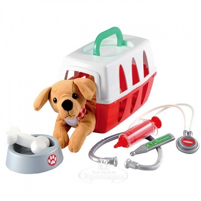 Kit-ul unui medic veterinar tratează un catelus, 8 subiecți, o valiză, mai ecofeieră, prețul de 1630 frecați