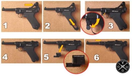 Áttekintése a pneumatikus pisztoly gletcher p08 parabellum változata 2014 előírások, szétszerelés,