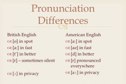 Caracteristici ale pronunției uk vs