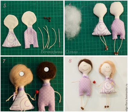 A hűtőszekrény textil mágnesei varrnak pár babát - elválaszthatatlan - tisztességes mesterek - kézzel