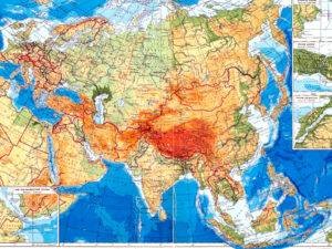 Lista - Az ázsiai országok és fővárosuk politikai és fizikai térképe