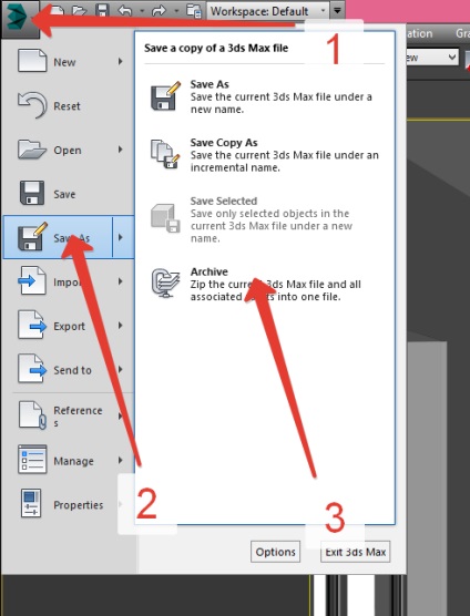 La fel ca în 3ds max, salvați scena cu texturi (arhivă), 3ds max