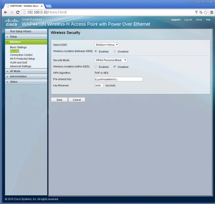 Setările pentru punctul de acces WAP4410n de la Cisco