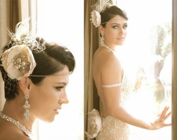 Frizurák esküvőre rövid hajra, virágos fotó ötletekkel
