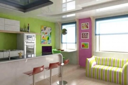 Camera de zi combinată cu bucătărie în Hrușciov fotografie design interior, bucătărie aspect cu o sală, proiecte