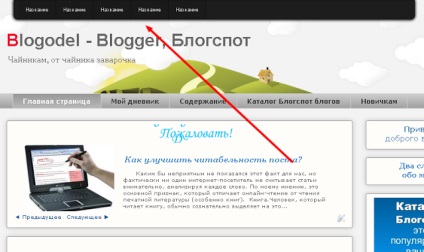 Meniu pentru un blogger, blogpot, care este întotdeauna pe partea de sus, blogodel - blogger, blogpot