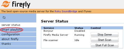 Crearea de liste de redare inteligente în serverul media de tip firefly freenas