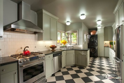 Corner mosogató a konyhában és előnyei, a belső és a design a fényképen