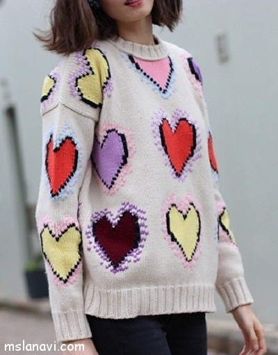 Pulovere cu tricot, cu model de inimi, tricotate cu lana vi
