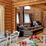 Design de bucătărie într-o casă de lemn Interior de vile și țară vile cu un șemineu