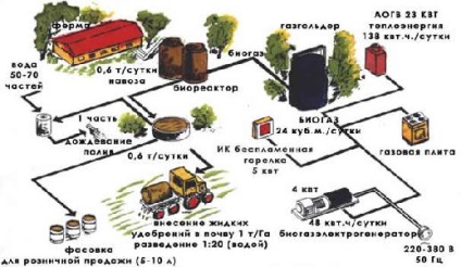 Berendezés műtrágyák gyártásához, szarvasmarha trágyából származó biogáz, sertés és madár alom