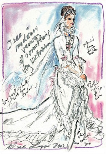 A hercegnő tervezõje az esküvõi ruhák vázlatát javasolta a Middletonnak, a vaddisznó stílusban