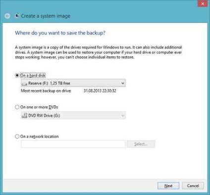 Backup și restaurarea imaginii sistemului în Windows 8