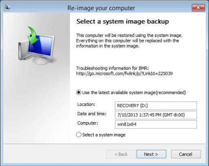 Backup și restaurarea imaginii sistemului în Windows 8