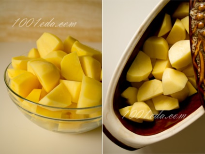 Hogyan főzni egy burgonyát gombával és csirkével egy fazékban, egy recept lépésről-lépésre fotó.