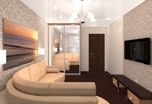 Tavane întinse în camera de zi a designului dormitorului, două niveluri în interior, opțiuni frumoase pentru