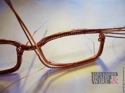 A szemüvegkerethez keretrendszert hozunk létre a drótkötés technikájában - a mesterek tiszteletére - kézzel készített, kézzel készített