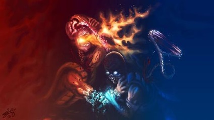 Sub-Zero срещу скорпион - Mortal Kombat - играта