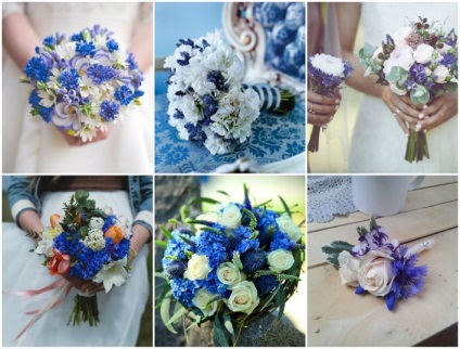 Esküvői csokor búzavirág fajták kombinációi margaréták, rózsák és egyéb virágok, fotó