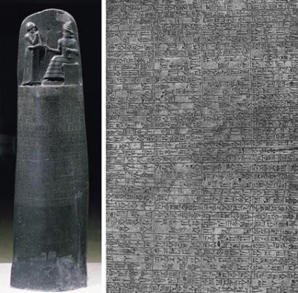 Regulile regelui Hammurabi sculptate pe stâlpul de piatră