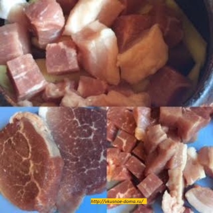 Roșie carne de porc cu unt și cartofi sub maioneză în vase - delicioase acasă