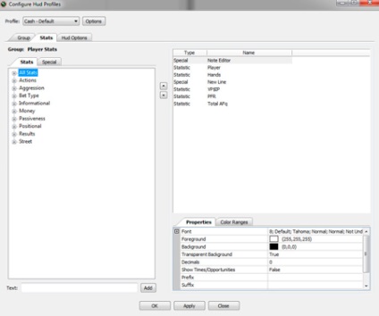 Full hud configuration în poker tracker 3 descriere, statistici