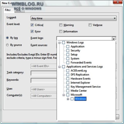 Configurație de declanșare a evenimentelor avansate în Windows Vista
