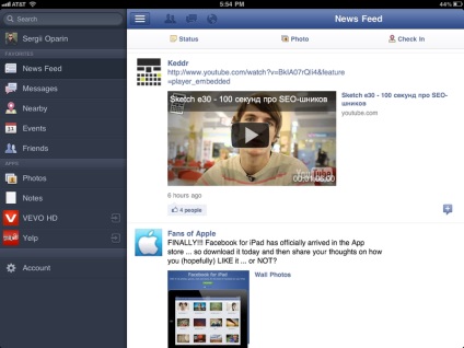 Facebook pentru ipad