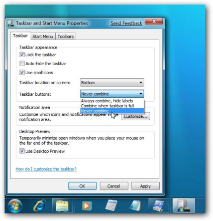 Cum se face bara de activități Windows 7 similară cu windows xp sau vista