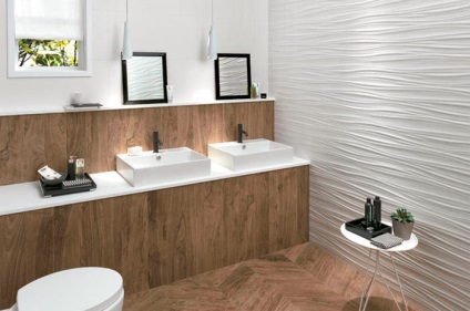 Placi ceramice 3d în baie și living, decor cu efect 3D