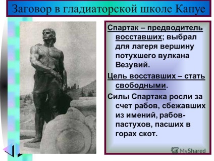 Prezentarea pe tema lecției este revolta din Spartak la 74 - 71 n